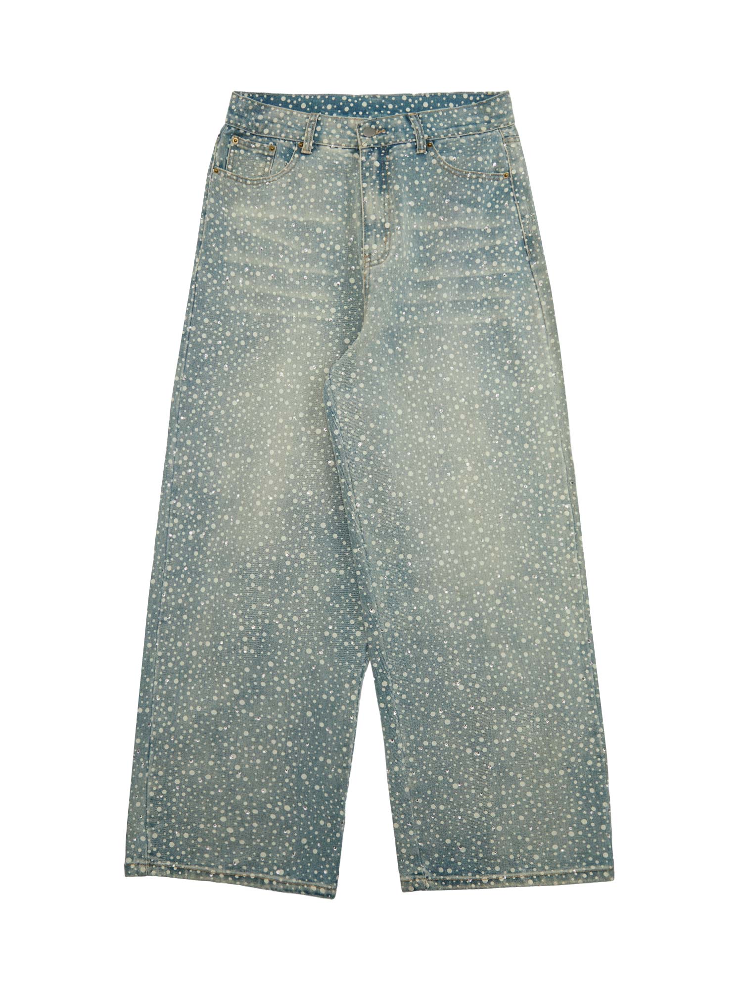 Thesupermade Ink Splashed Hotfix Rhinestone Baggy Jeans