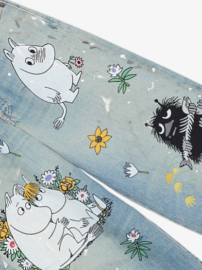 Washed Moomin Print Baggy Jeans