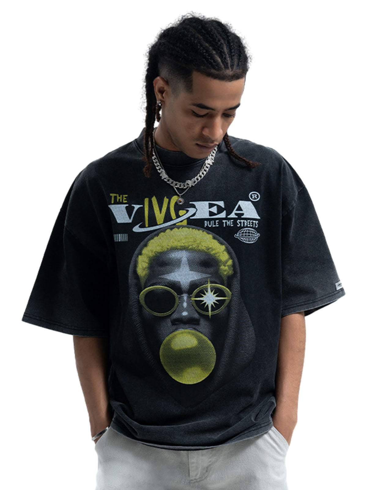 Street Retro Washed Creative Print T-shirt