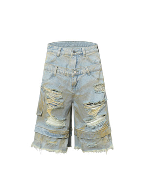 Distressed Tie-Dye Denim Shorts