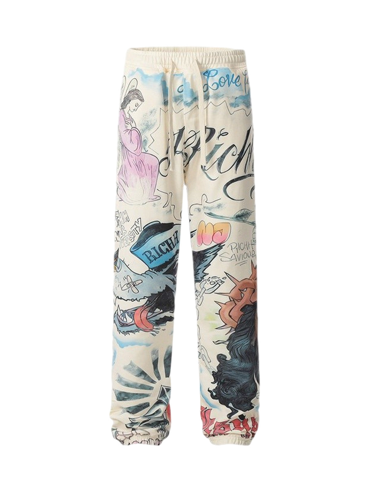 Thesupermade Drawstring Full Graffiti Cuffed Pants