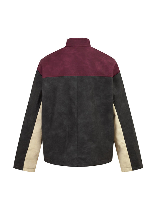 Thesupermade – Wildlederjacke aus PU-Leder in Kontrastfarbe