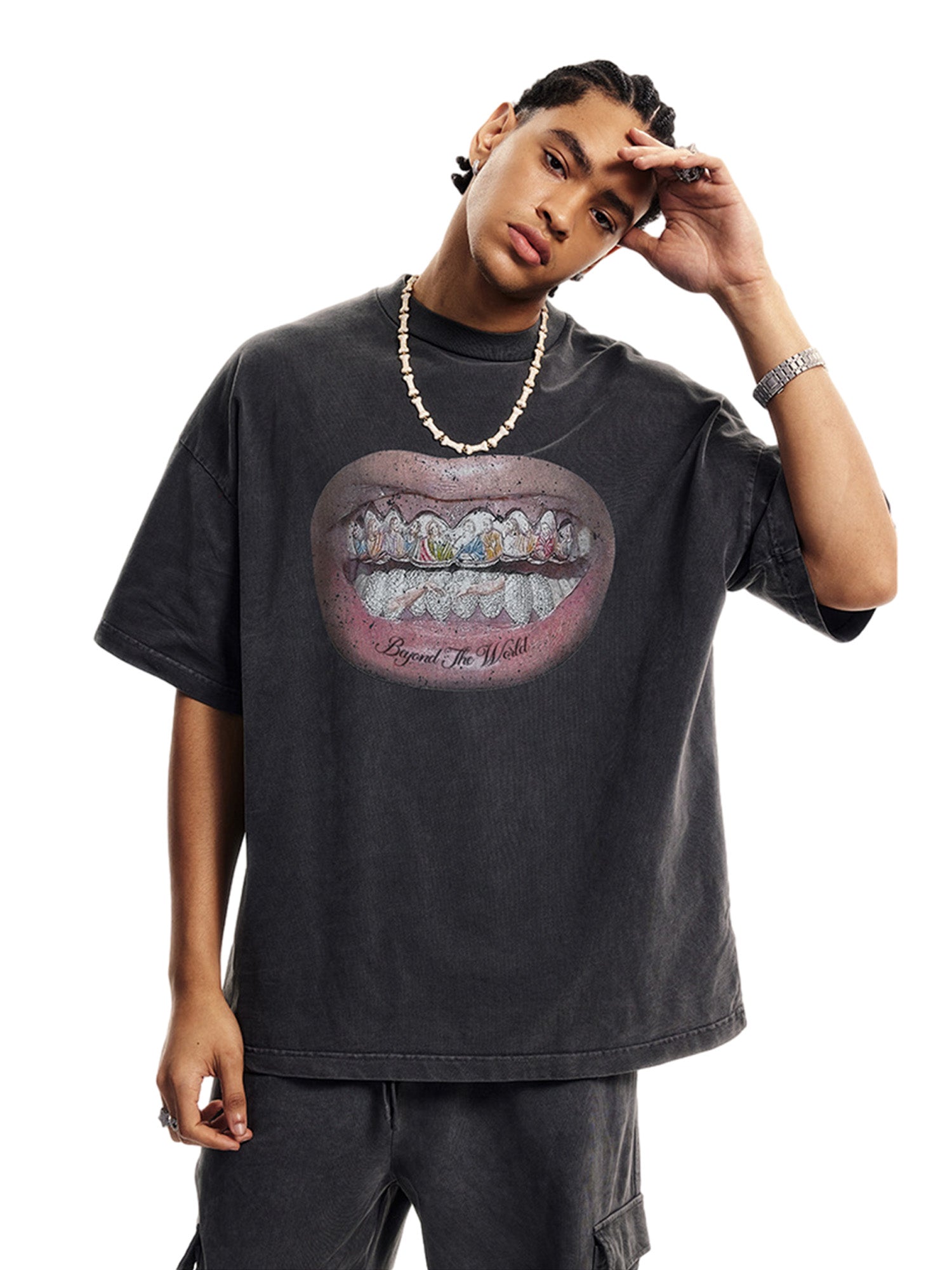 T-shirt à motif de dents de diamant - 2258