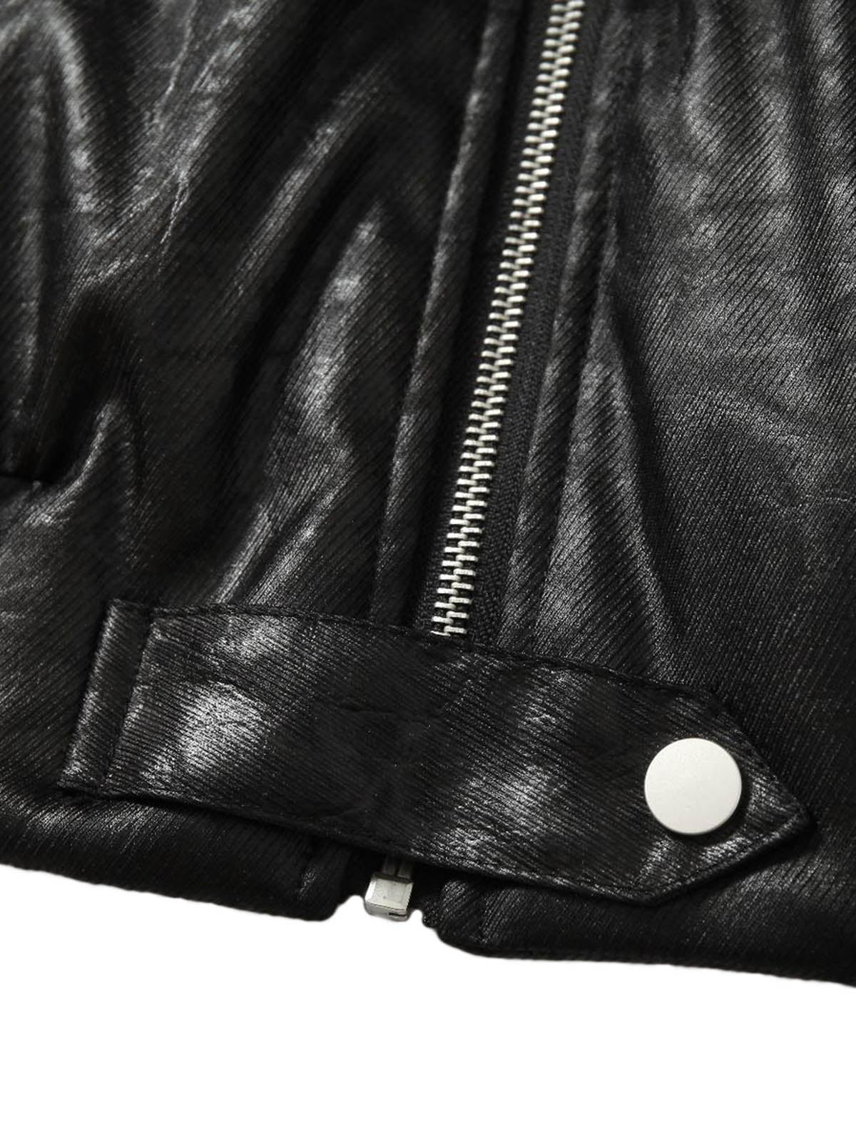 Lederjacke mit Spitzenbeschriftung und Fellkapuze