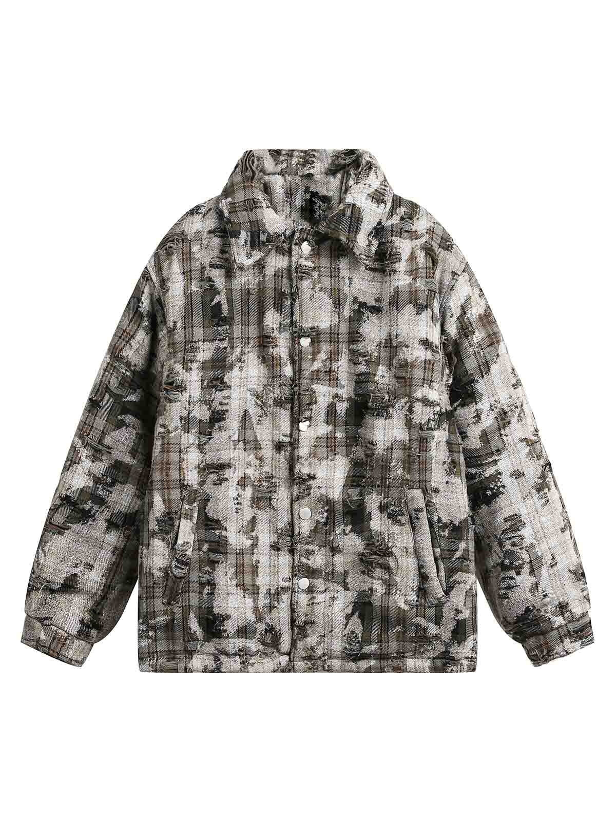 Thesupermade Camouflage Detachable Fur Collar Quiled Jacket