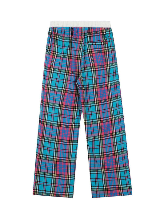 Pantalon à carreaux contrastés avec cordon de serrage