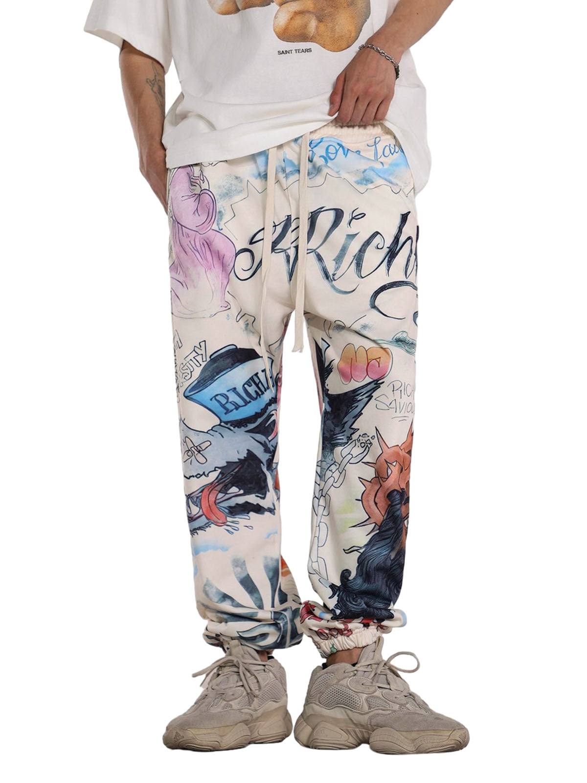 Thesupermade Drawstring Full Graffiti Cuffed Pants