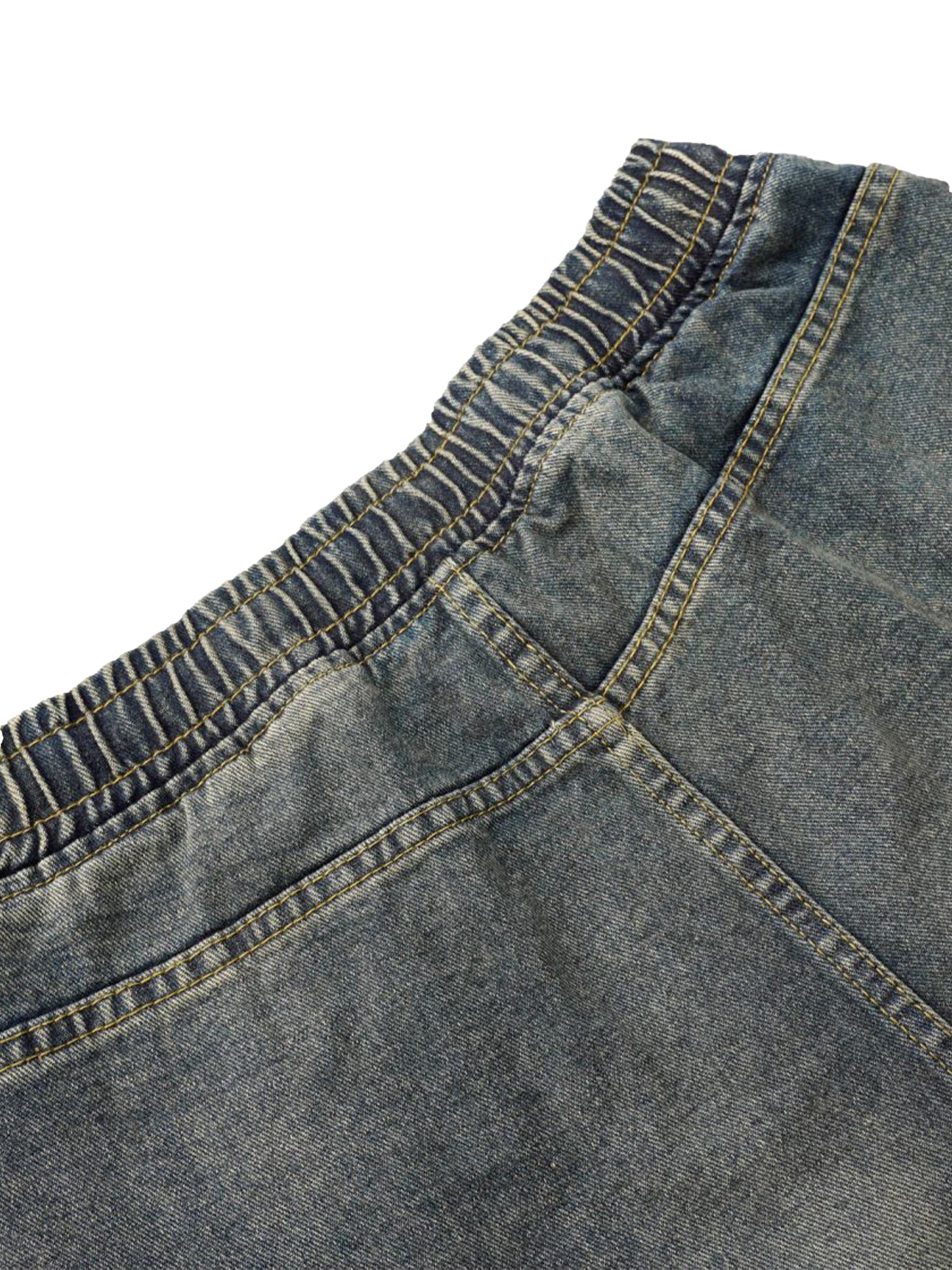 Washed Distressed Split Drawstring Barrel Jeans