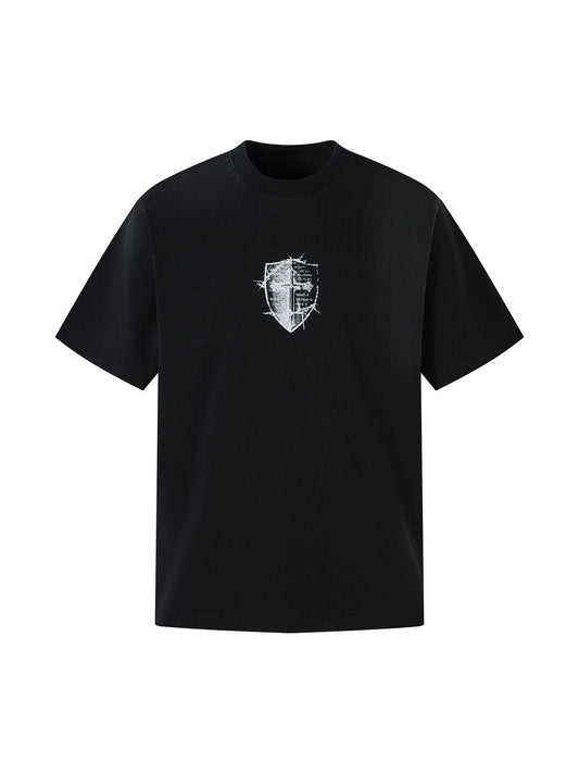 T-Shirt aus schwerer, gewaschener Baumwolle mit Kreuzschild-Print