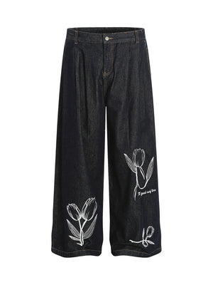 Vintage Graffiti Floral Print Jeans