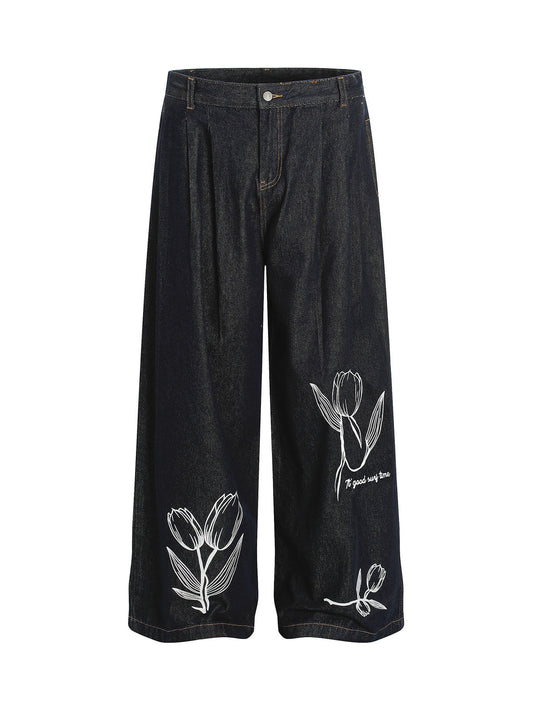 Vintage Graffiti Floral Print Jeans