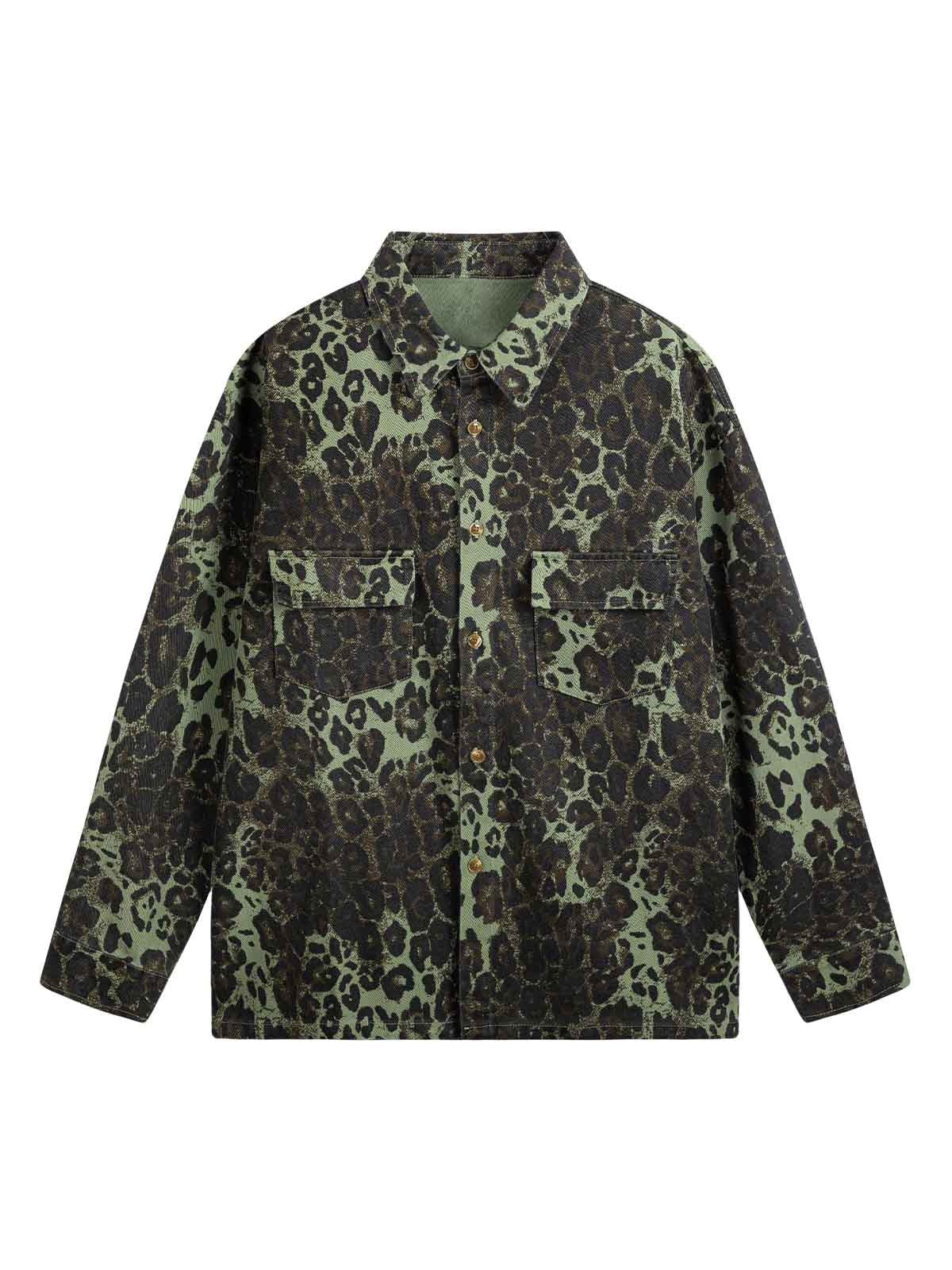 Retro Cheetah Print Workwear Long-Sleeve Shirt