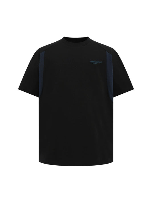Retro Contrast Color Embroidered Letter T-shirt