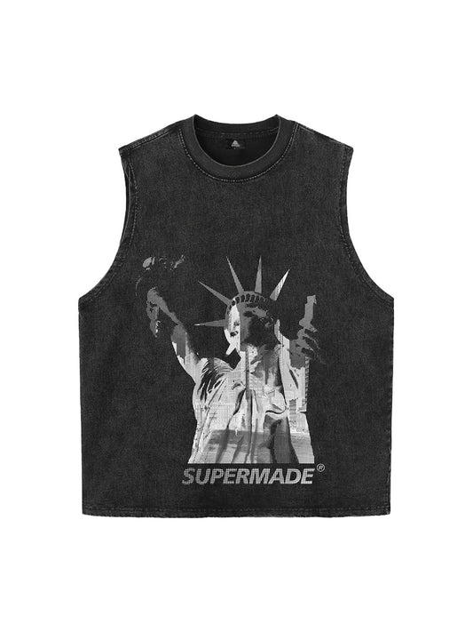 Original Stylish Graphic Tank Top  Sleeveless Denim Vest