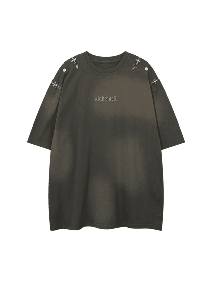 Thesupermade – Verwaschenes, besticktes Street-Rap-T-Shirt – 2102 