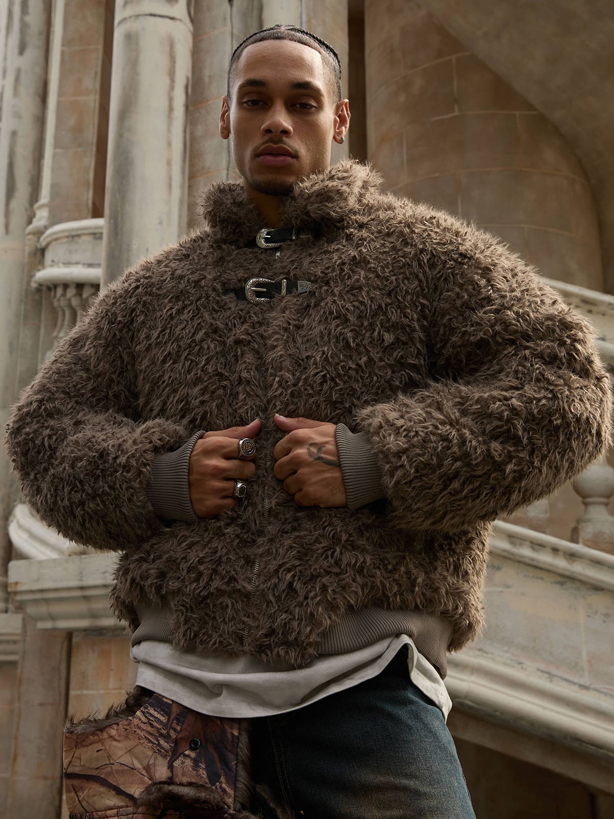 Thesupermade Kunstpelzjacke mit Metall-Lederknopf -2245