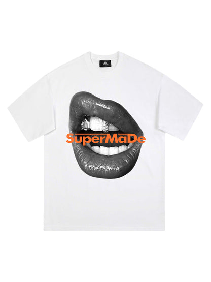 Kurzärmliges T-Shirt mit Lippen-Print