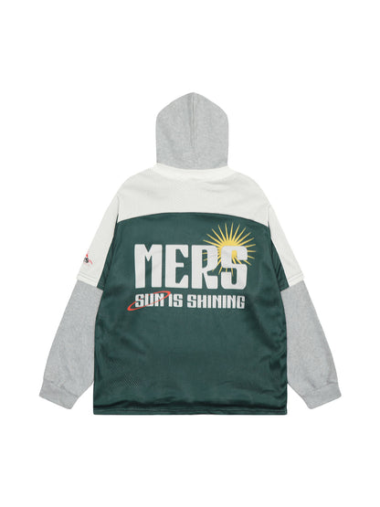 Sweat à capuche en similicuir deux pièces avec coutures contrastées