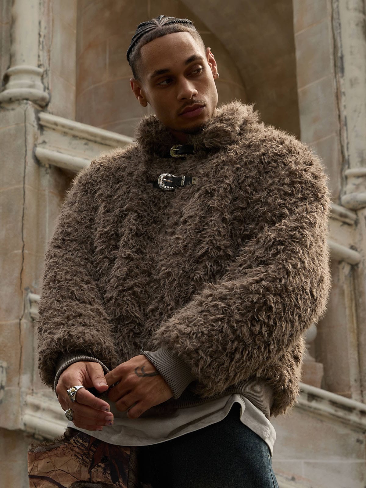 Thesupermade Kunstpelzjacke mit Metall-Lederknopf -2245