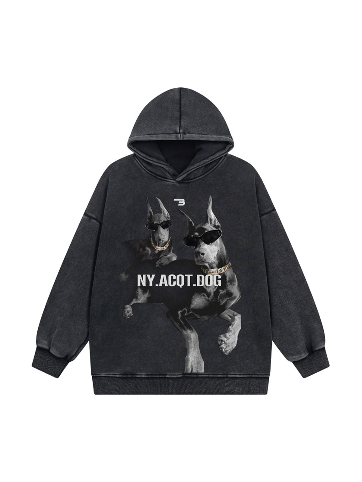 Thesupermade Washed Doberman Printed Pullover Hoodie