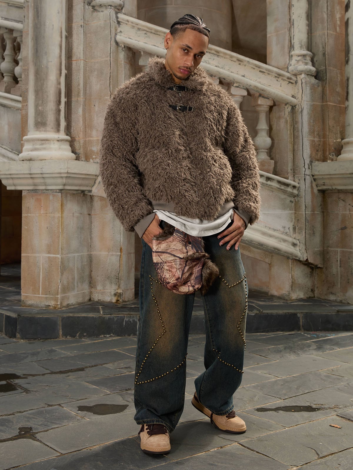 Thesupermade Kunstpelzjacke mit Metall-Lederknopf -2245