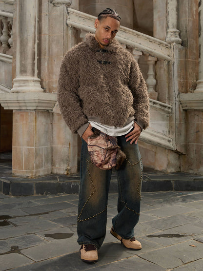 Thesupermade Kunstpelzjacke mit Metall-Lederknopf -2245