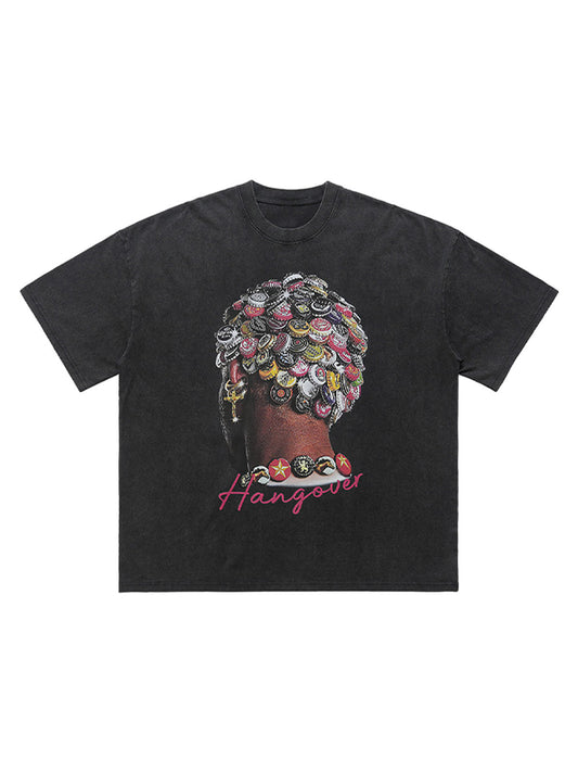Street Washed Portrait Print T-shirt