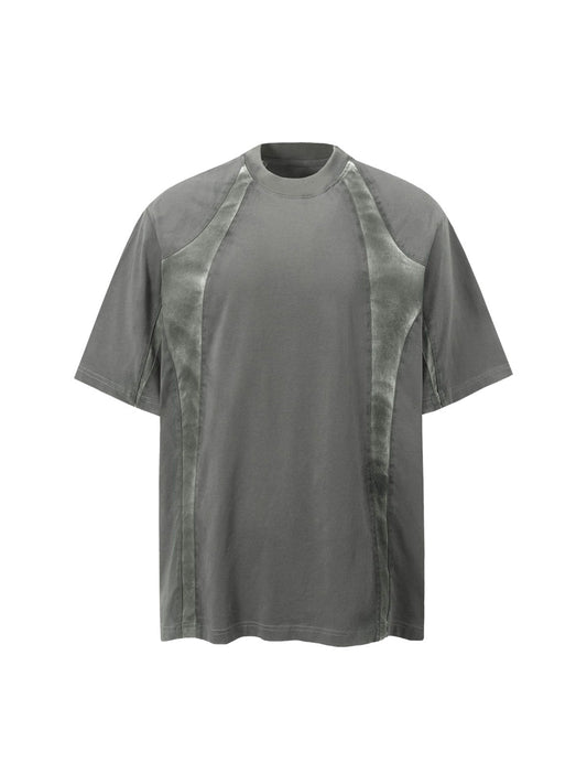 Retro-Funktions-Patchwork-T-Shirt im Dirty Dye-Look