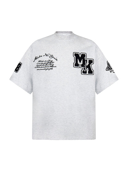 T-Shirt im Retro-Motorrad-Stil mit schwerem Patch-Stickerei