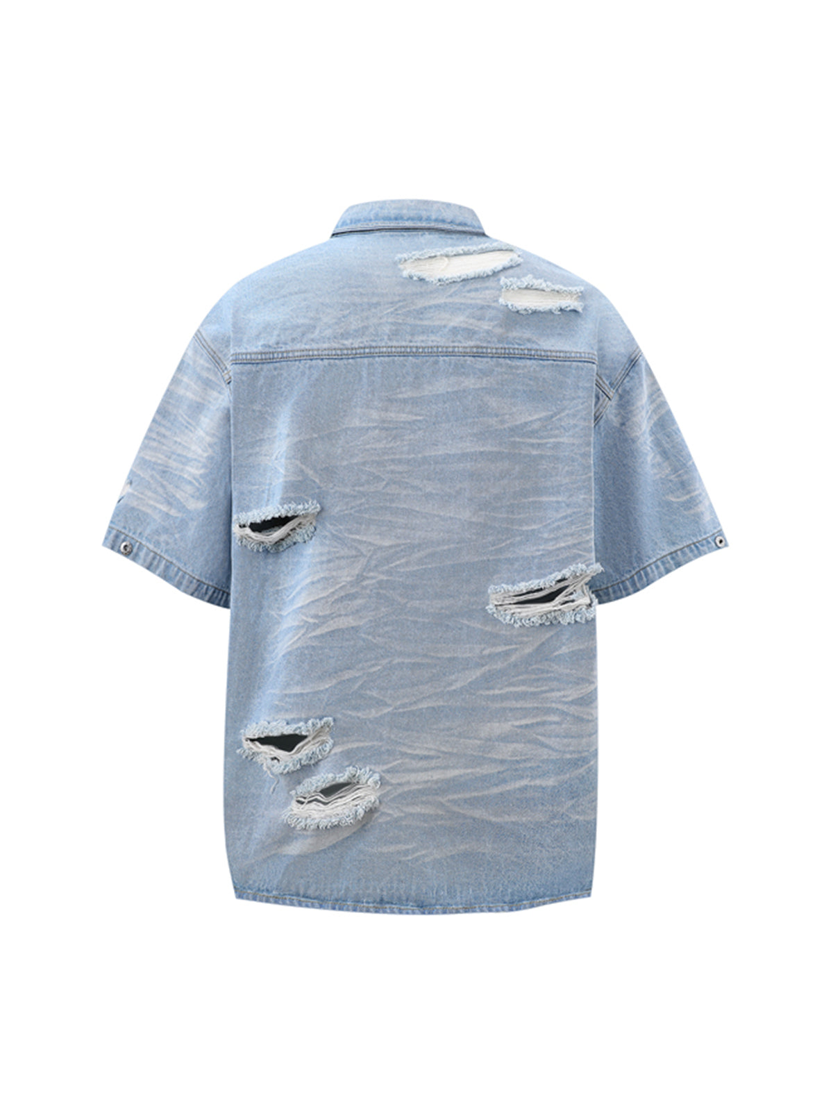 Distressed Washed Distressed Denim Shirt & Jorts Set