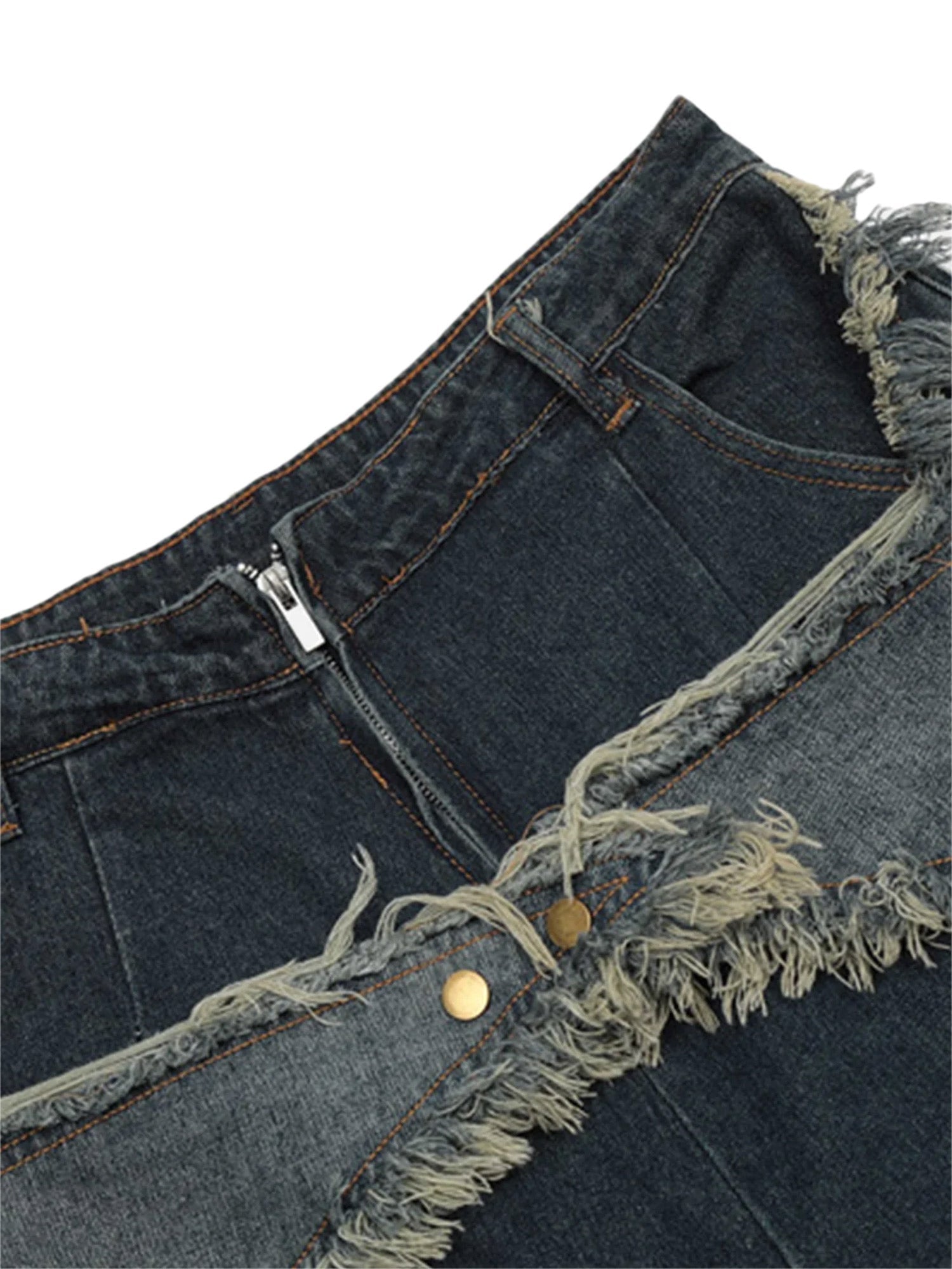 Short en jean à patchs à pampilles et pentagramme américain Supermade - 1681