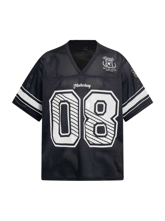 Retro Hollow Digital Stripe Print Jersey  T-shirt