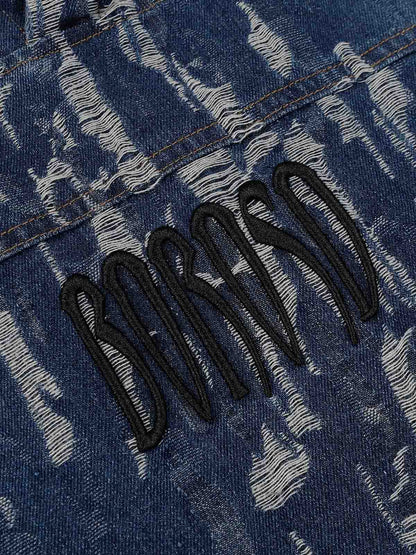 Thesupermade – Bestickter Kapuzenpullover aus gewaschenem Denim