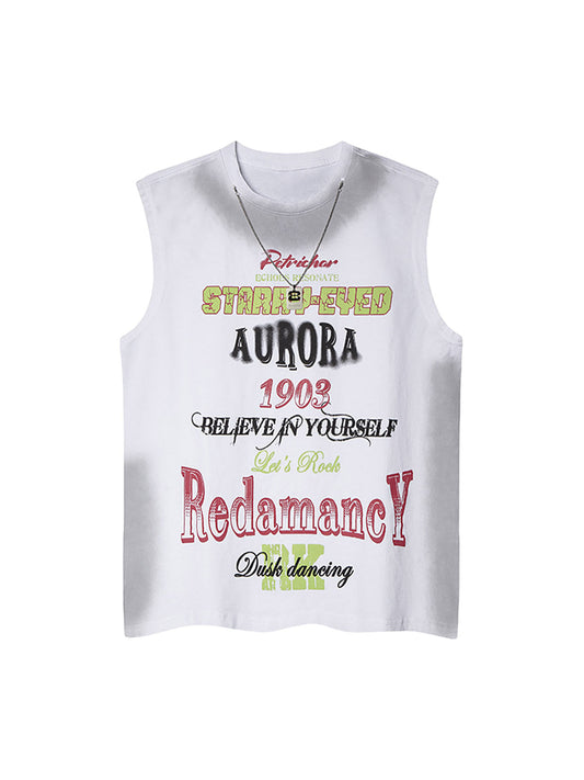 Spray- Painted Letter Print Necklace Vest