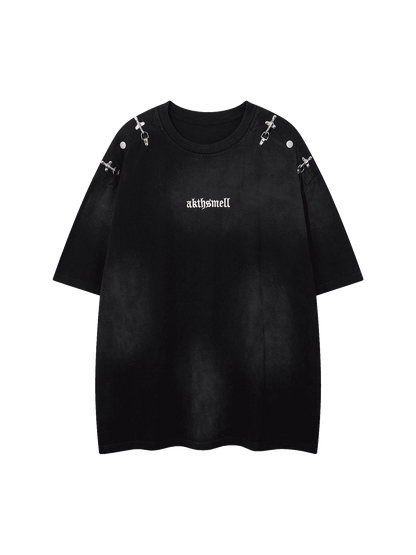 Thesupermade – Verwaschenes, besticktes Street-Rap-T-Shirt – 2102 