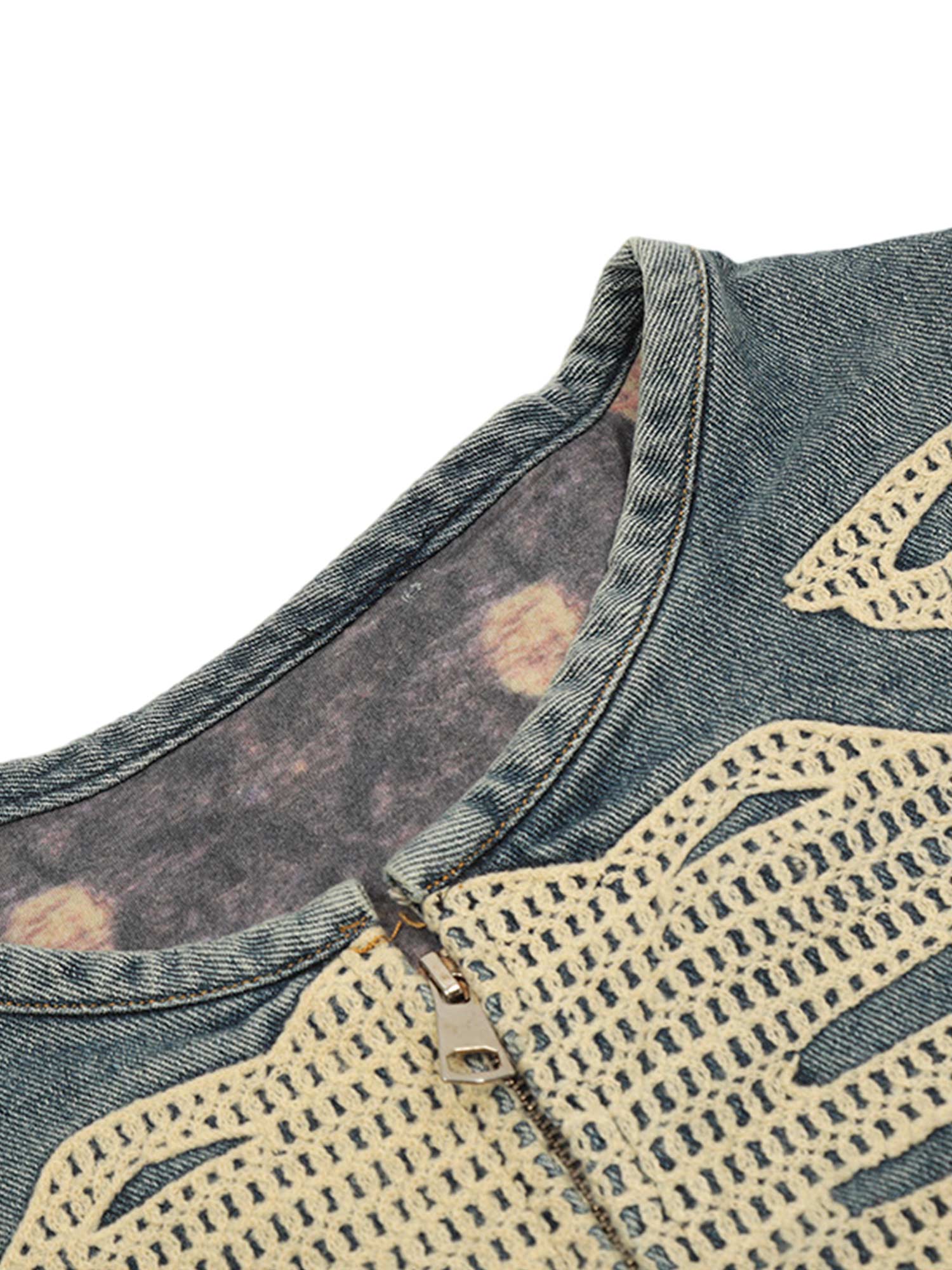 Thesupermade Heavy Bone Embroidered Washed Denim Jacket