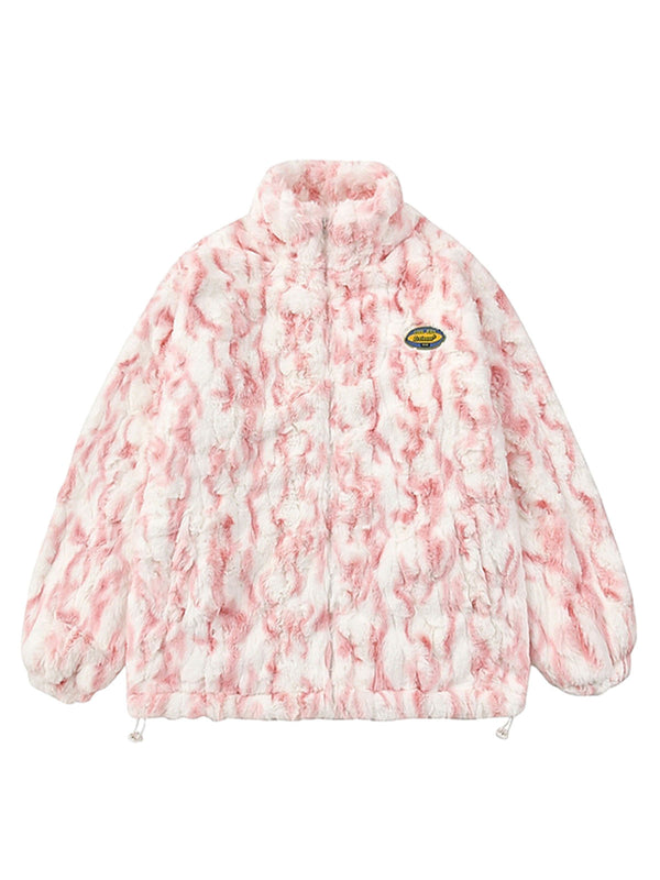 Tie-Dye Stand Collar Sherpa Jacket