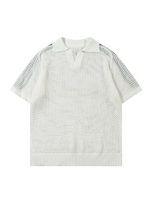 Pull polo tricoté à manches courtes