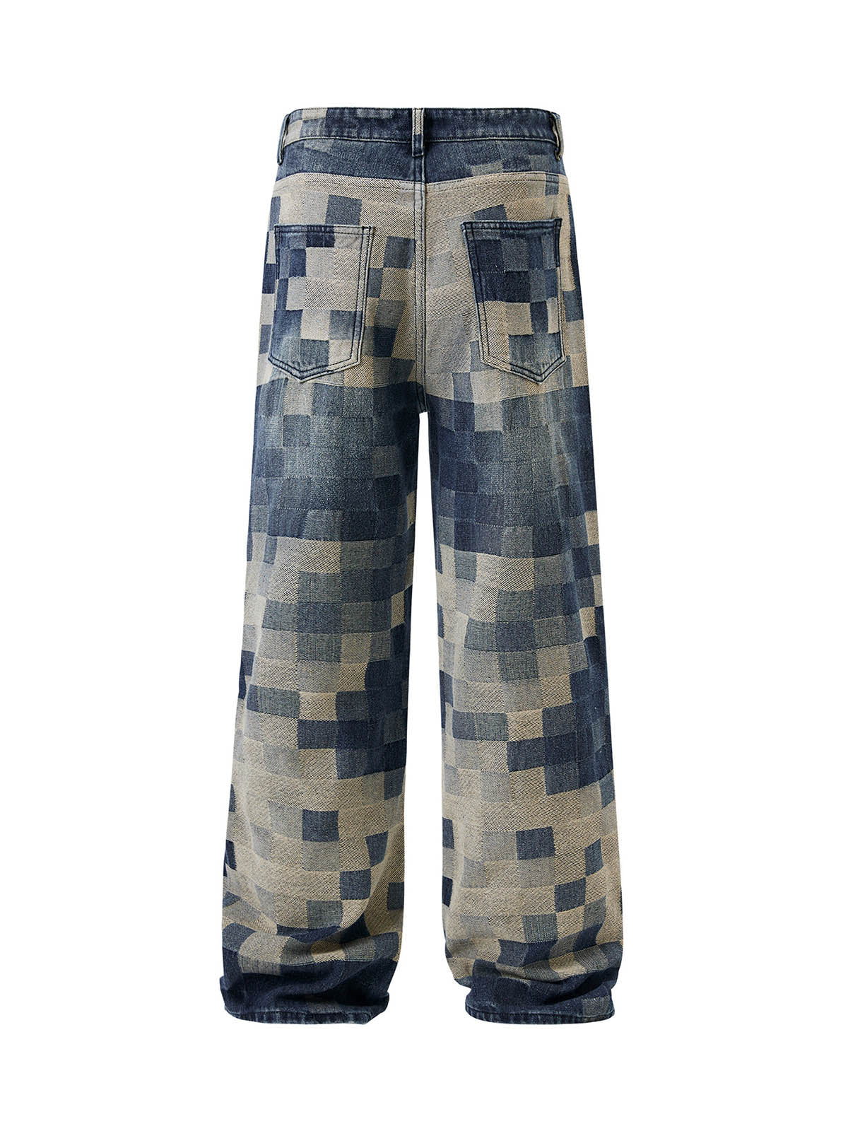 Thesupermade Checkerboard Jacquard Wide Leg Jeans - 2193