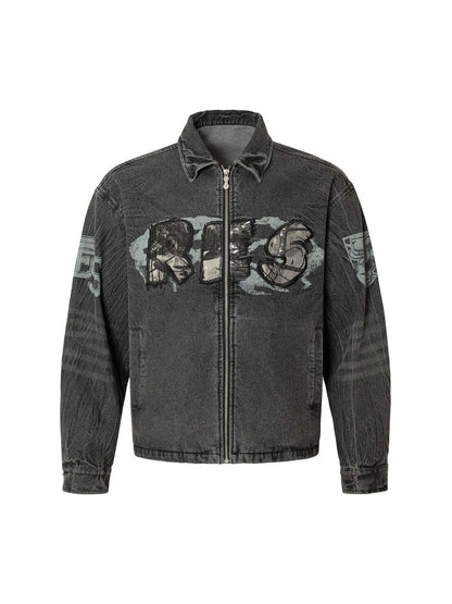 Veste en jean à rivets et imprimé brodé Wasteland