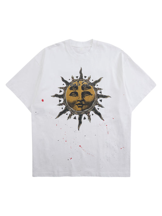 Ink-Splashed Sun God Worn T-shirt