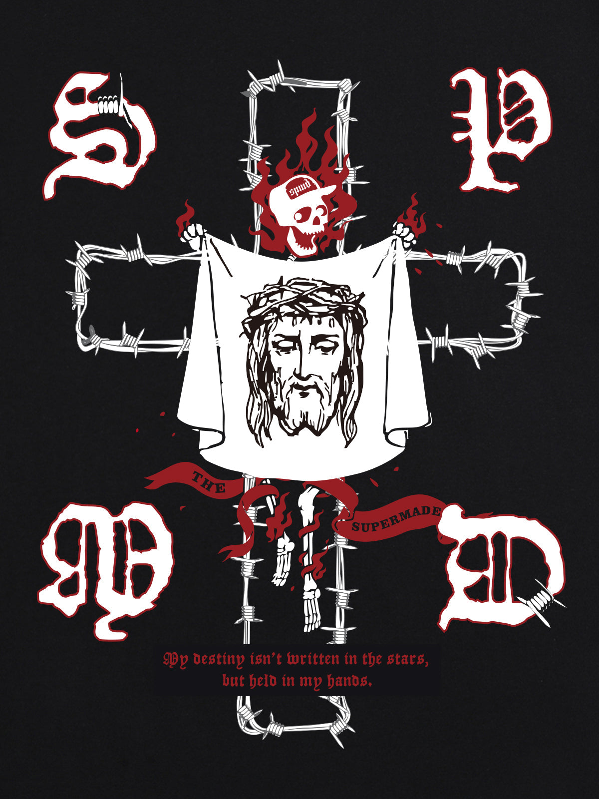 T-shirt original imprimé crâne et Jésus
