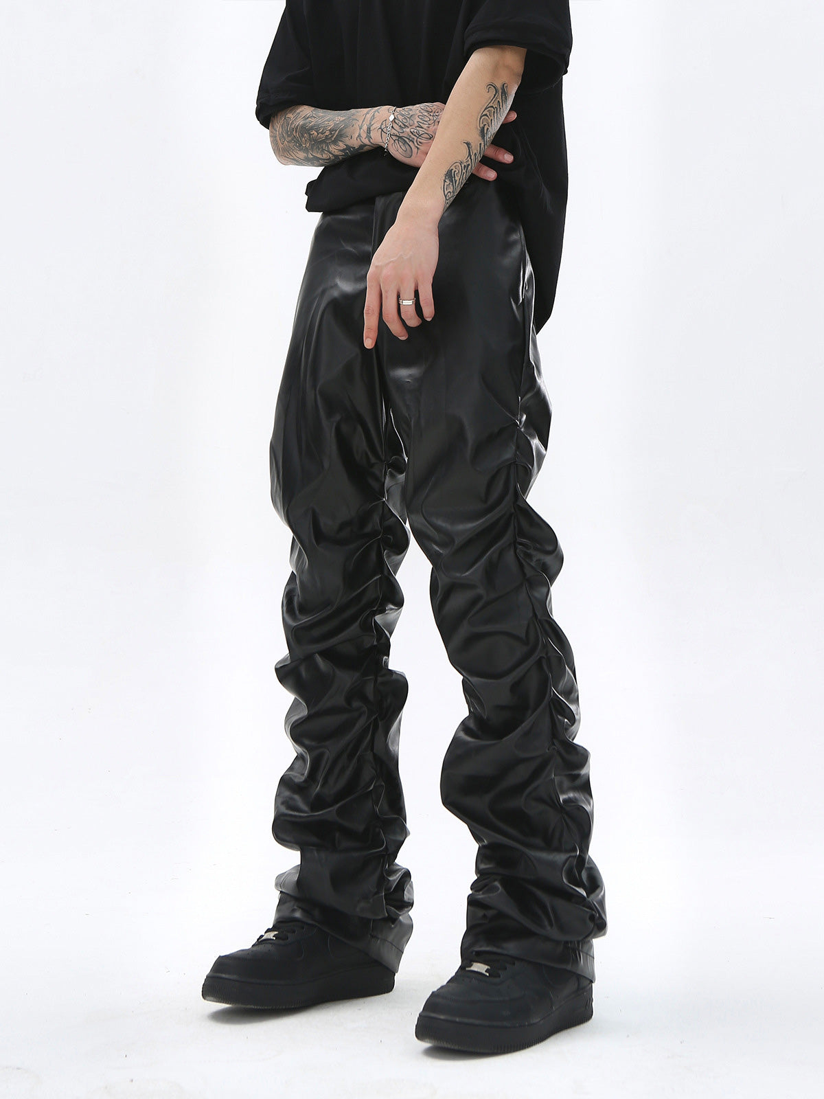 Thesupermade Punk Style Pleated Leather Pants - 2195