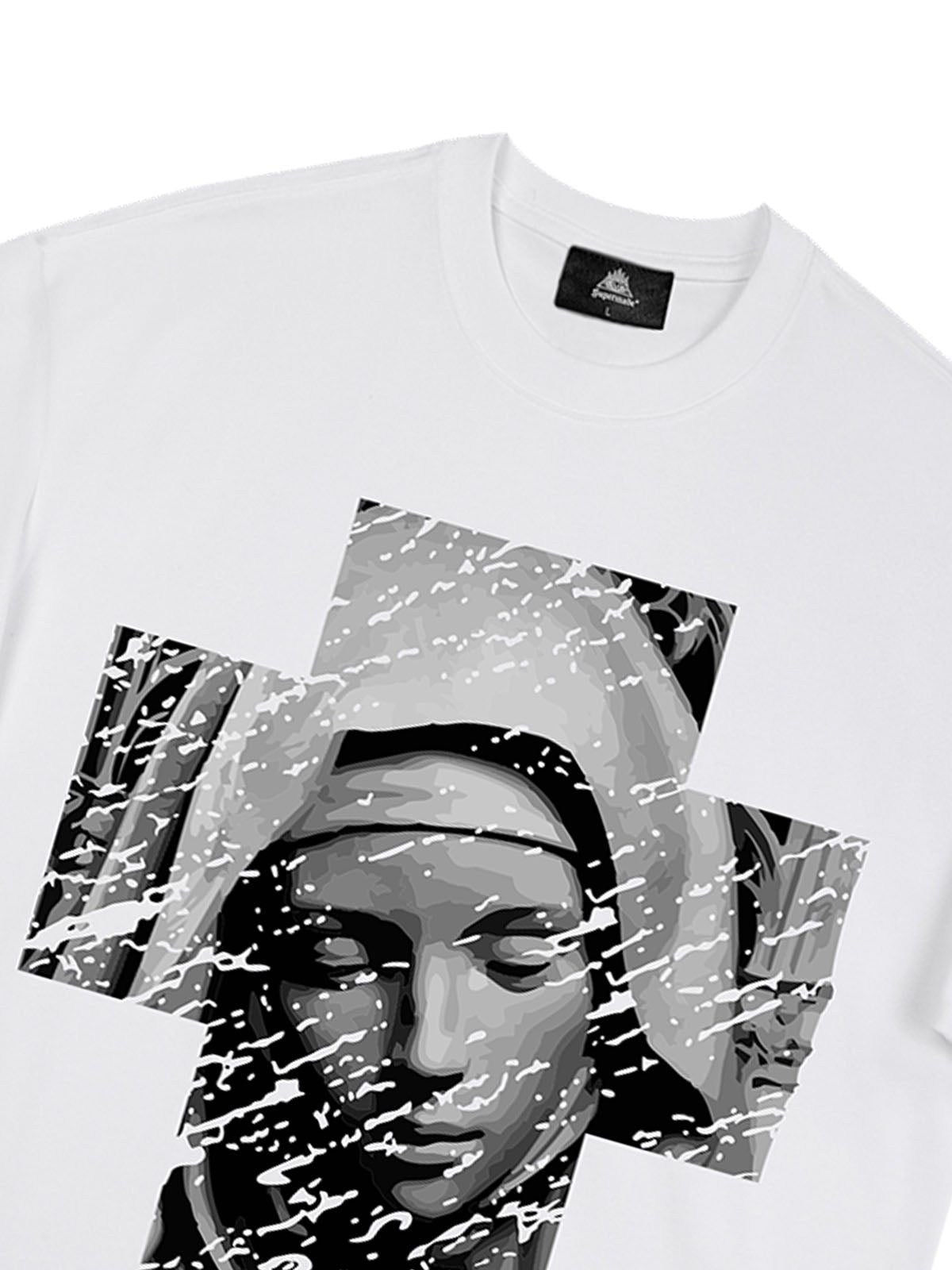 Original Retro Virgin Mary Mottled Cross Print T-Shirt