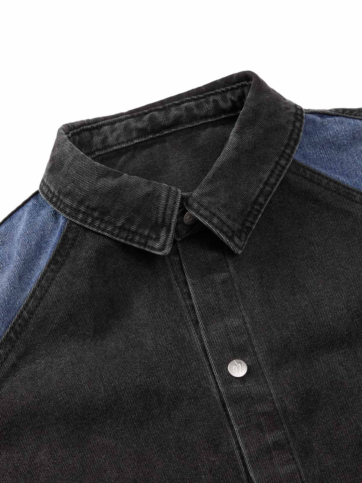 Kurzärmliges Cropped-Denim-Set mit dekonstruiertem Patchwork