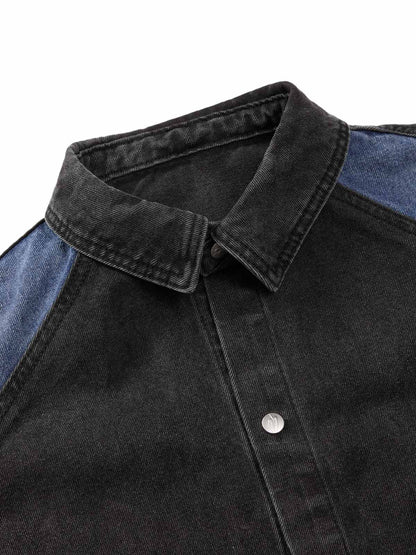 Kurzärmliges Cropped-Denim-Set mit dekonstruiertem Patchwork