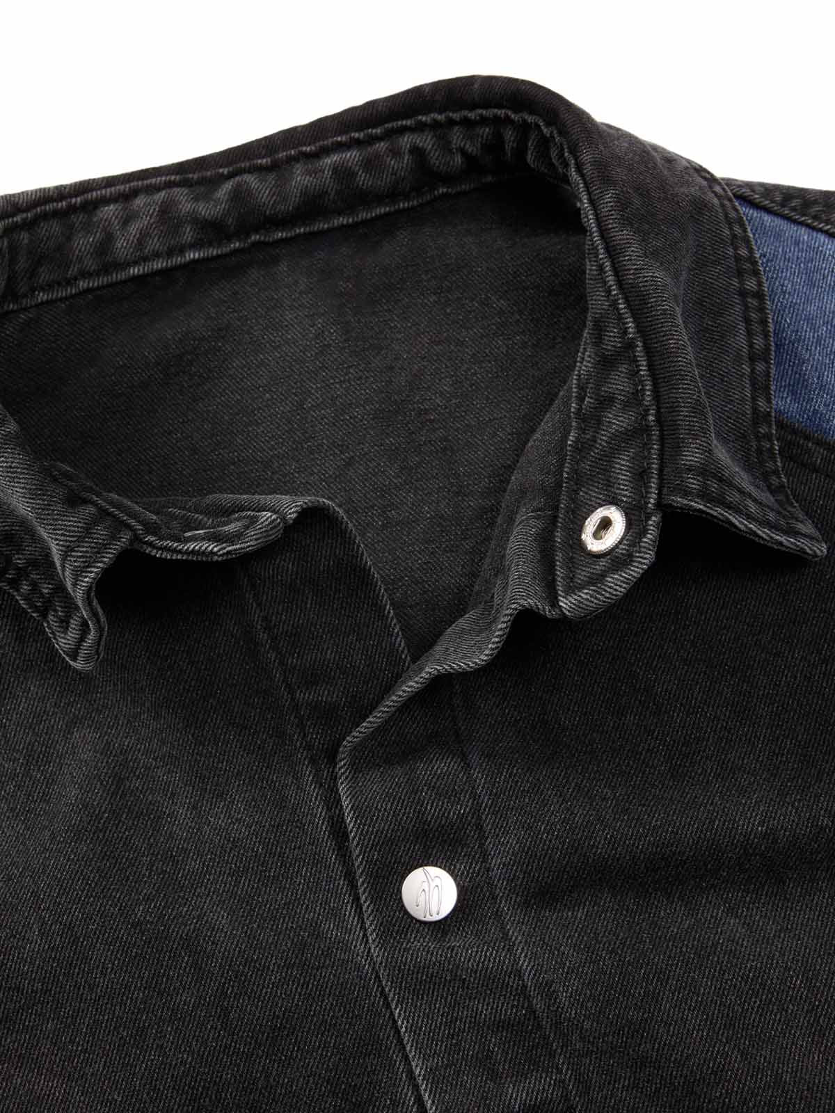 Kurzärmliges Cropped-Denim-Set mit dekonstruiertem Patchwork