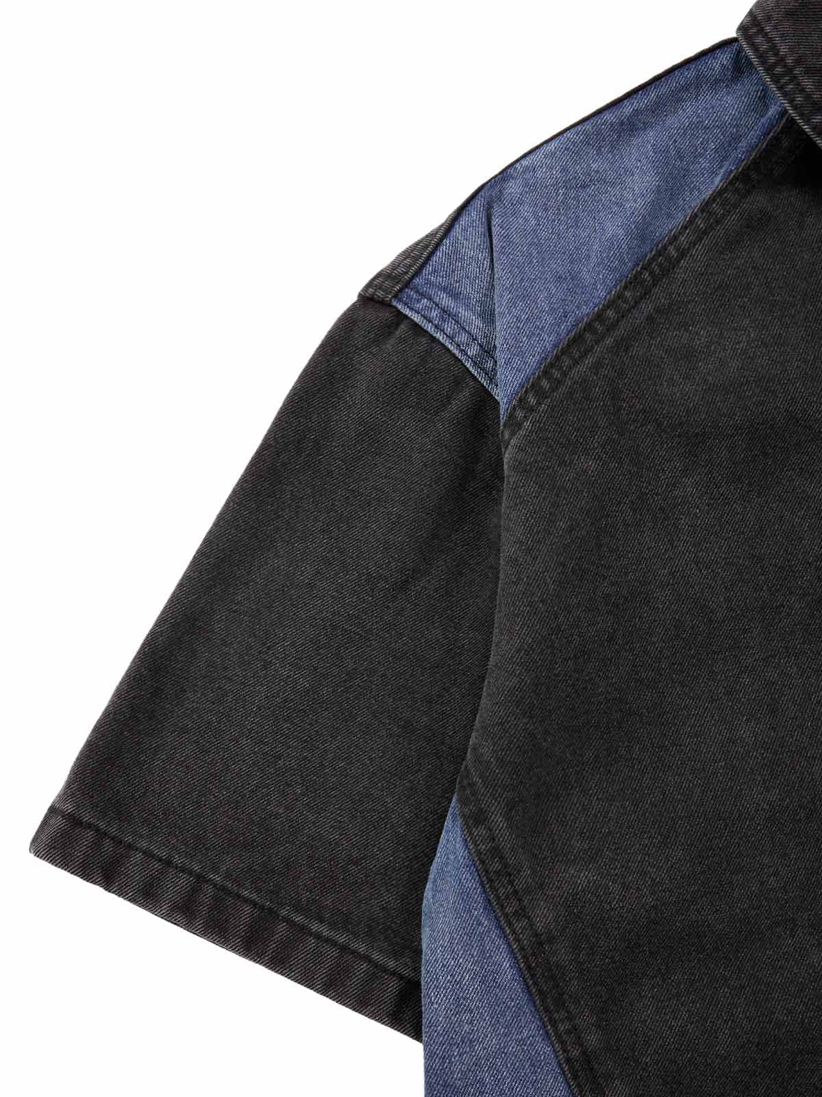 Kurzärmliges Cropped-Denim-Set mit dekonstruiertem Patchwork