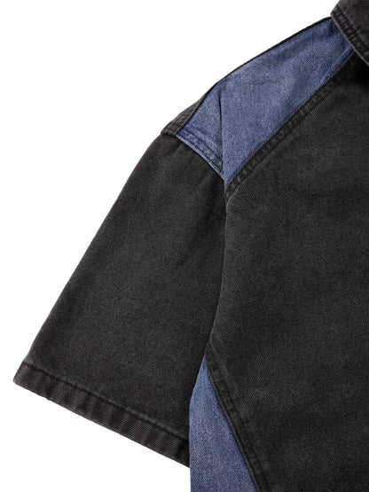 Kurzärmliges Cropped-Denim-Set mit dekonstruiertem Patchwork