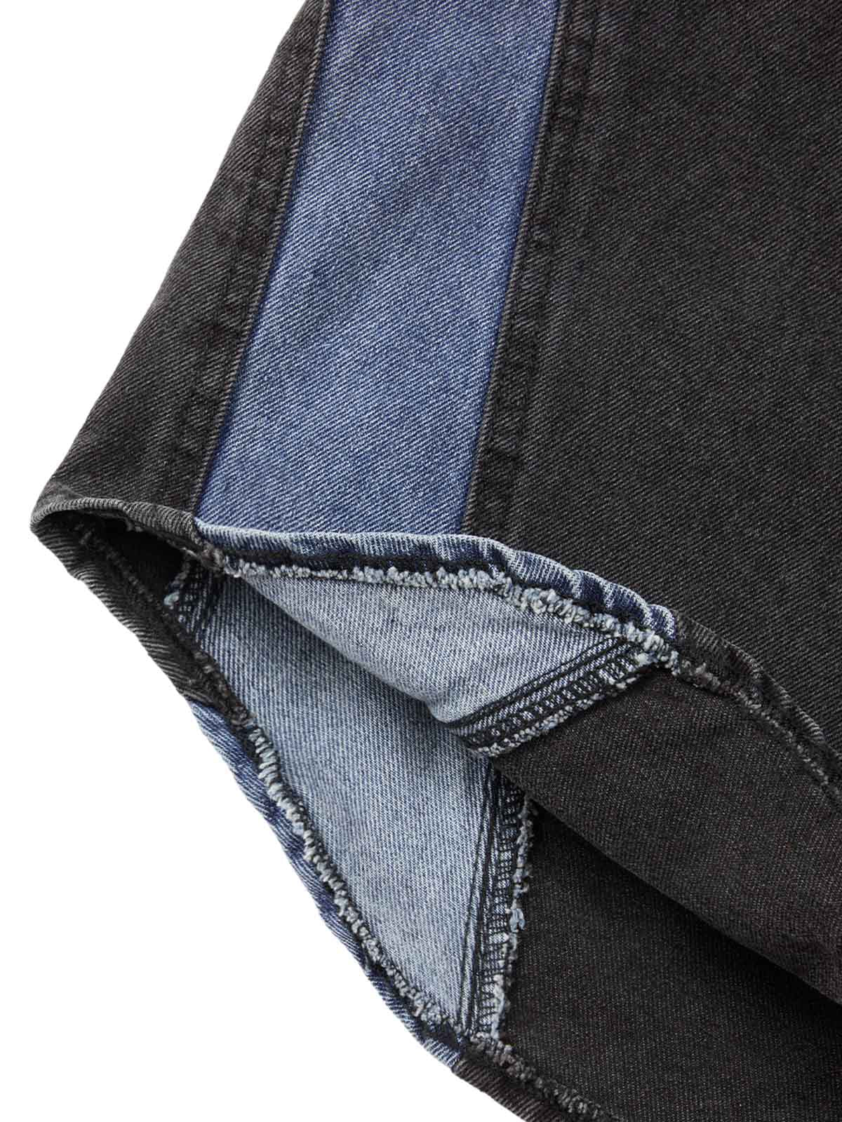 Kurzärmliges Cropped-Denim-Set mit dekonstruiertem Patchwork